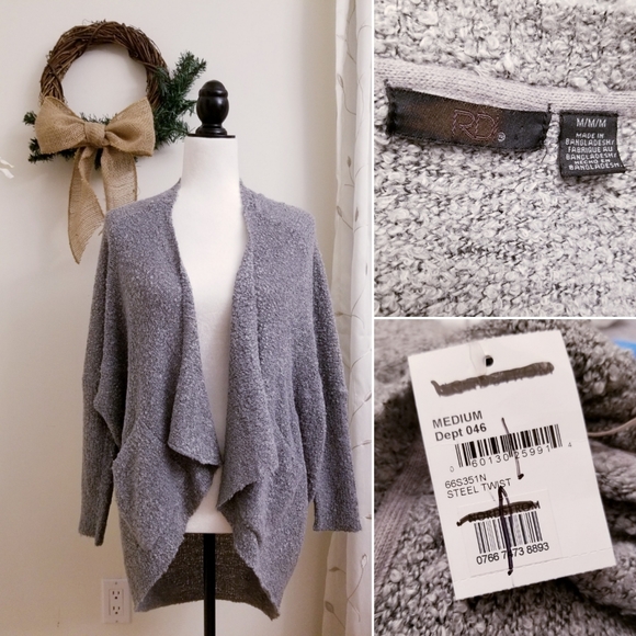 RD Style, Open Knit Cardigan, Grey, M - Picture 2 of 3